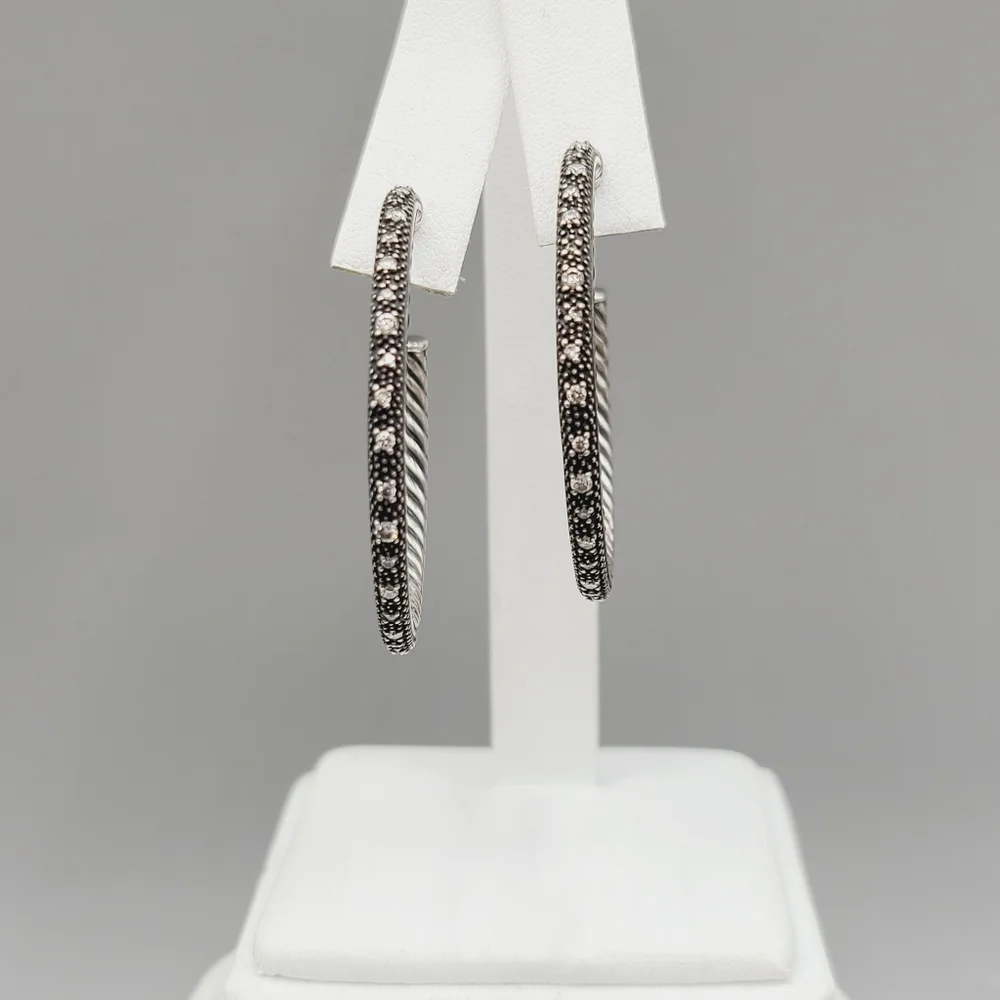 David Yurman Large Midnight Melange Hoop Earrings With Diamonds - Picture 2 of 12